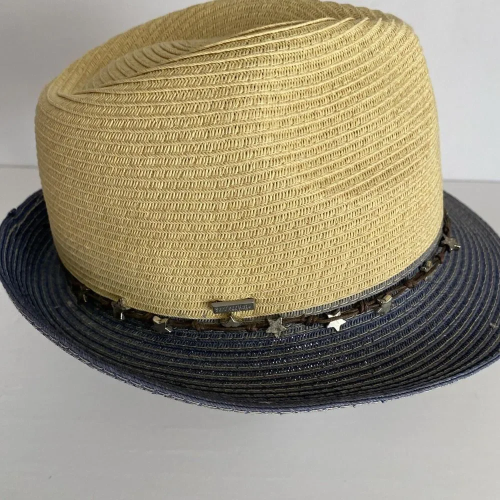 San Diego‎ Hat Co Women Fedora Ultrabraid Color block Brim Star Trim Adjustable